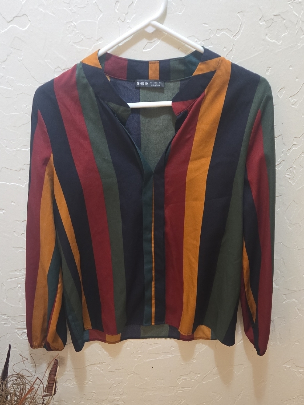 3/$10 SHEIN Red and Orange Blouse with Bold Stripes